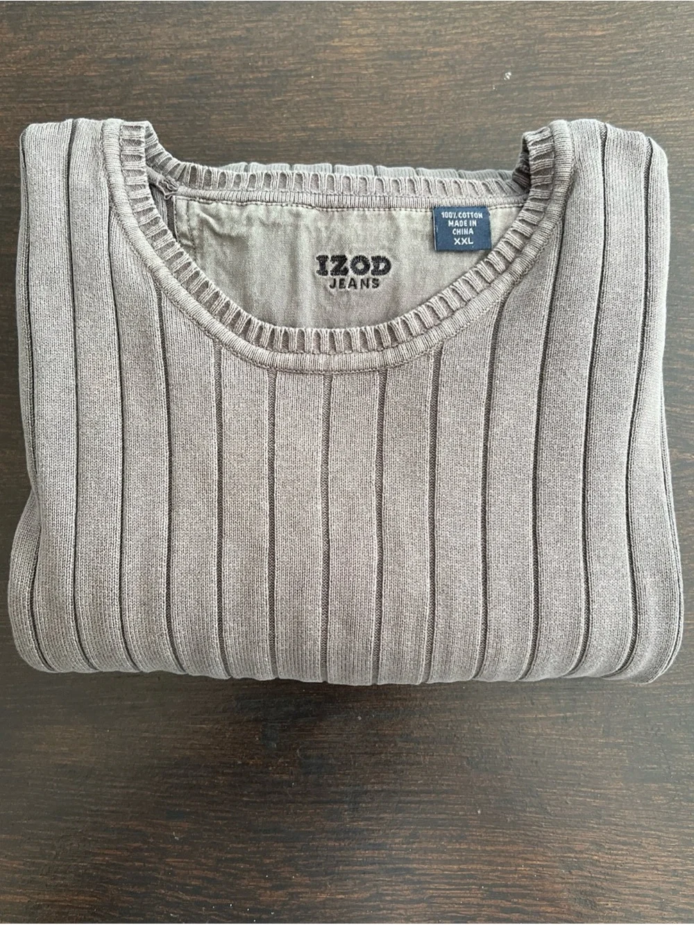 Izod Jeans Taupe/Brown Washed Ribbed Knit Long Sleeve Cotton Sweater Men’s XXL
